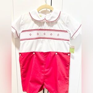 Smocked Red and White Boys Romper